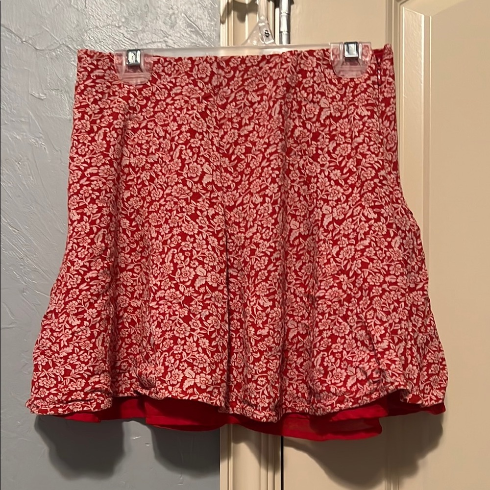 American Eagle Outfitters Red Ruffled Skater Mini Skirt
